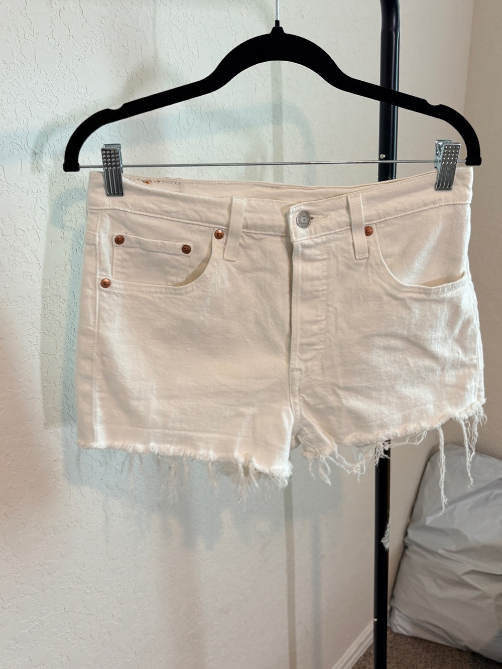 Levi's 510 White  Frayed Hem Denim Cutoff Shorts